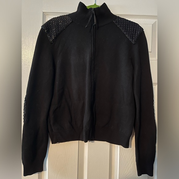 NWT Black Valentino Full Zip Cashmere/Wool Blend Sweater with Beading. Size XL - Picture 1 of 7